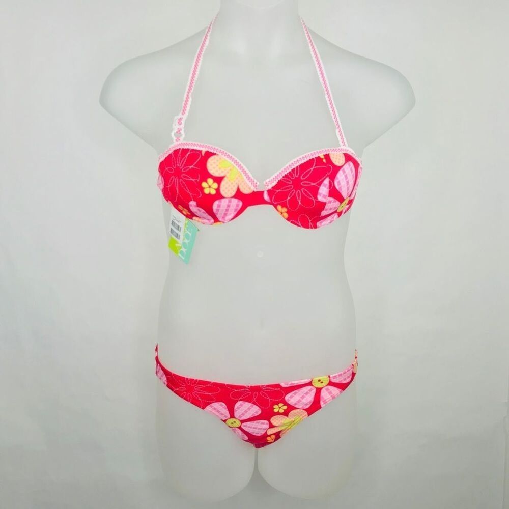 Agua Doce Bikini 2-pc  Brazilian Red Pink Floral Print Hipster